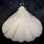 Glitzernden Champagner Durchsichtige Brautkleider / Hochzeitskleider 2019 Ballkleid Stehkragen Kurze Ärmel Rückenfreies Applikationen Spitze Perlenstickerei Glanz Pailletten Tülle Königliche Schleppe Rüschen