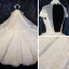 Glitzernden Champagner Durchsichtige Brautkleider / Hochzeitskleider 2019 Ballkleid Stehkragen Kurze Ärmel Rückenfreies Applikationen Spitze Perlenstickerei Glanz Pailletten Tülle Königliche Schleppe Rüschen