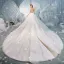 Charmant Champagne Transparentes Dos Nu Robe De Mariée 2019 Robe Boule Encolure Dégagée Manches Longues Glitter Tulle Appliques En Dentelle Perlage Cathedral Train Volants