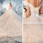 Luxury / Gorgeous Champagne Wedding Dresses 2019 Ball Gown Off-The-Shoulder Short Sleeve Backless Glitter Sequins Tulle Cascading Ruffles Cathedral Train