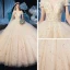Schöne Champagner Brautkleider / Hochzeitskleider 2019 Ballkleid Off Shoulder Kurze Ärmel Rückenfreies Perlenstickerei Glanz Pailletten Kathedrale Schleppe Rüschen