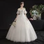 Affordable Ivory Outdoor / Garden Wedding Dresses 2019 A-Line / Princess Off-The-Shoulder Bell sleeves Backless Appliques Lace Flower Beading Glitter Tulle Floor-Length / Long