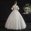 Affordable Ivory Outdoor / Garden Wedding Dresses 2019 A-Line / Princess Off-The-Shoulder Bell sleeves Backless Appliques Lace Flower Beading Glitter Tulle Floor-Length / Long