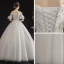 Affordable Ivory Outdoor / Garden Wedding Dresses 2019 A-Line / Princess Off-The-Shoulder Bell sleeves Backless Appliques Lace Flower Beading Glitter Tulle Floor-Length / Long