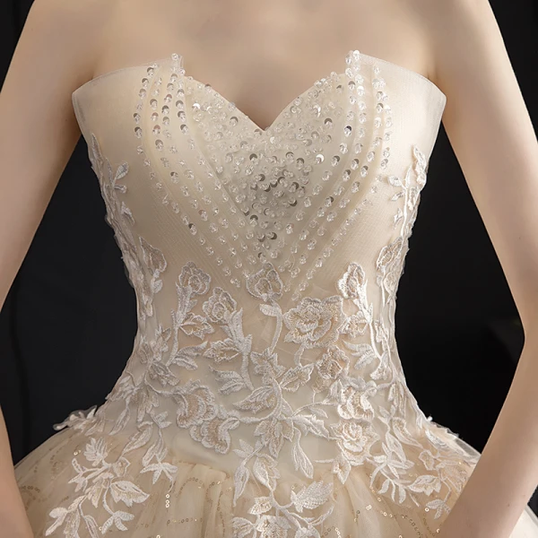 Rimelig Champagne Hage / utendørs Brudekjoler 2019 Prinsesse Kjæreste Uten Ermer Ryggløse Appliques Blonder Beading Glitter Tyll Lange Buste