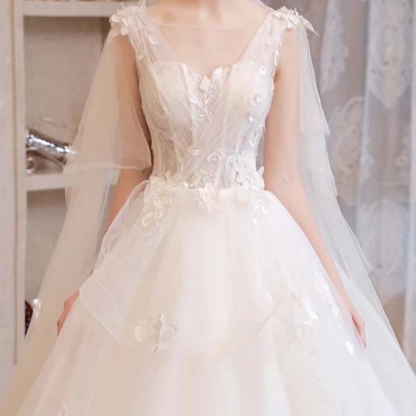 Romantisch Ivory / Creme Brautkleider / Hochzeitskleider 2019 A Linie Durchsichtige V-Ausschnitt Ärmellos Rückenfreies Applikationen Spitze Watteau-falte Rüschen