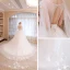 Romantisch Ivory / Creme Brautkleider / Hochzeitskleider 2019 A Linie Durchsichtige V-Ausschnitt Ärmellos Rückenfreies Applikationen Spitze Watteau-falte Rüschen
