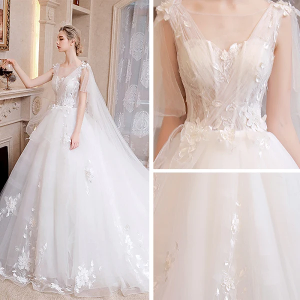 Romantisch Ivory / Creme Brautkleider / Hochzeitskleider 2019 A Linie Durchsichtige V-Ausschnitt Ärmellos Rückenfreies Applikationen Spitze Watteau-falte Rüschen