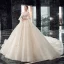Victorian Style Champagne Wedding Dresses 2019 Ball Gown Off-The-Shoulder Puffy 3/4 Sleeve Backless Appliques Lace Sequins Beading Cathedral Train Ruffle