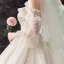 Victorian Style Champagne Wedding Dresses 2019 Ball Gown Off-The-Shoulder Puffy 3/4 Sleeve Backless Appliques Lace Sequins Beading Cathedral Train Ruffle