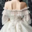 Victorian Style Champagne Wedding Dresses 2019 Ball Gown Off-The-Shoulder Puffy 3/4 Sleeve Backless Appliques Lace Sequins Beading Cathedral Train Ruffle