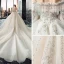 Victorian Style Champagne Wedding Dresses 2019 Ball Gown Off-The-Shoulder Puffy 3/4 Sleeve Backless Appliques Lace Sequins Beading Cathedral Train Ruffle