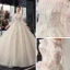 Victorian Style Champagne Wedding Dresses 2019 Ball Gown Off-The-Shoulder Puffy 3/4 Sleeve Backless Appliques Lace Sequins Beading Cathedral Train Ruffle