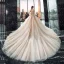 Victorian Style Champagne Wedding Dresses 2019 Ball Gown Off-The-Shoulder Puffy 3/4 Sleeve Backless Appliques Lace Beading Cathedral Train Ruffle