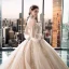 Victorian Style Champagne Wedding Dresses 2019 Ball Gown Off-The-Shoulder Puffy 3/4 Sleeve Backless Appliques Lace Beading Cathedral Train Ruffle