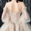 Victorian Style Champagne Wedding Dresses 2019 Ball Gown Off-The-Shoulder Puffy 3/4 Sleeve Backless Appliques Lace Beading Cathedral Train Ruffle