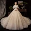 Victorian Style Champagne Wedding Dresses 2019 Ball Gown Off-The-Shoulder Detachable Puffy Long Sleeve Backless Glitter Tulle Appliques Lace Beading Cathedral Train Ruffle