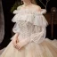 Victorian Style Champagne Wedding Dresses 2019 Ball Gown Off-The-Shoulder Detachable Puffy Long Sleeve Backless Glitter Tulle Appliques Lace Beading Cathedral Train Ruffle