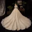 Victorian Style Champagne Wedding Dresses 2019 Ball Gown Off-The-Shoulder Detachable Puffy Long Sleeve Backless Glitter Tulle Appliques Lace Beading Cathedral Train Ruffle