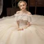 Victorian Style Champagne Wedding Dresses 2019 Ball Gown Off-The-Shoulder Detachable Puffy Long Sleeve Backless Glitter Tulle Appliques Lace Beading Cathedral Train Ruffle