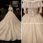 Victorian Style Champagne Wedding Dresses 2019 Ball Gown Off-The-Shoulder Detachable Puffy Long Sleeve Backless Glitter Tulle Appliques Lace Beading Cathedral Train Ruffle