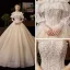 Victorian Style Champagne Wedding Dresses 2019 Ball Gown Off-The-Shoulder Detachable Puffy Long Sleeve Backless Glitter Tulle Appliques Lace Beading Cathedral Train Ruffle