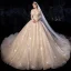 Sparkly Champagne Wedding Dresses 2019 Ball Gown Off-The-Shoulder Short Sleeve Backless Glitter Tulle Beading Cathedral Train Ruffle