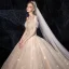 Sparkly Champagne Wedding Dresses 2019 Ball Gown Off-The-Shoulder Short Sleeve Backless Glitter Tulle Beading Cathedral Train Ruffle