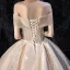Sparkly Champagne Wedding Dresses 2019 Ball Gown Off-The-Shoulder Short Sleeve Backless Glitter Tulle Beading Cathedral Train Ruffle