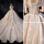 Sparkly Champagne Wedding Dresses 2019 Ball Gown Off-The-Shoulder Short Sleeve Backless Glitter Tulle Beading Cathedral Train Ruffle