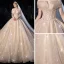 Sparkly Champagne Wedding Dresses 2019 Ball Gown Off-The-Shoulder Short Sleeve Backless Glitter Tulle Beading Cathedral Train Ruffle