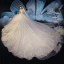 Vintage / Retro Champagne See-through Wedding Dresses 2019 Ball Gown High Neck Short Sleeve Beading Tassel Appliques Lace Glitter Tulle Cathedral Train Ruffle