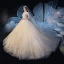 Vintage / Retro Champagne See-through Wedding Dresses 2019 Ball Gown High Neck Short Sleeve Beading Tassel Appliques Lace Glitter Tulle Cathedral Train Ruffle