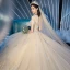 Vintage / Retro Champagne See-through Wedding Dresses 2019 Ball Gown High Neck Short Sleeve Beading Tassel Appliques Lace Glitter Tulle Cathedral Train Ruffle