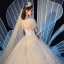 Vintage / Retro Champagne See-through Wedding Dresses 2019 Ball Gown High Neck Short Sleeve Beading Tassel Appliques Lace Glitter Tulle Cathedral Train Ruffle