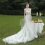 Charming Champagne Wedding Dresses 2019 A-Line / Princess Scoop Neck Long Sleeve Backless Sequins Beading Court Train Ruffle