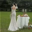 Charming Champagne Wedding Dresses 2019 A-Line / Princess Scoop Neck Long Sleeve Backless Sequins Beading Court Train Ruffle