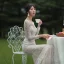 Charming Champagne Wedding Dresses 2019 A-Line / Princess Scoop Neck Long Sleeve Backless Sequins Beading Court Train Ruffle