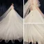 Romantisch Champagner Brautkleider / Hochzeitskleider 2019 Ballkleid V-Ausschnitt Geschwollenes Kurze Ärmel Rückenfreies Blumen Perle Glanz Applikationen Spitze Perlenstickerei Kathedrale Schleppe Rüschen