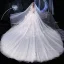 Romantique Ivoire Transparentes Robe De Mariée 2019 Robe Boule Encolure Carrée Manches Longues Dos Nu Perlage Appliques En Dentelle Cathedral Train Volants
