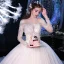 Romantique Ivoire Transparentes Robe De Mariée 2019 Robe Boule Encolure Carrée Manches Longues Dos Nu Perlage Appliques En Dentelle Cathedral Train Volants