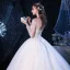 Romantique Ivoire Transparentes Robe De Mariée 2019 Robe Boule Encolure Carrée Manches Longues Dos Nu Perlage Appliques En Dentelle Cathedral Train Volants