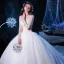 Romantique Ivoire Transparentes Robe De Mariée 2019 Robe Boule Encolure Carrée Manches Longues Dos Nu Perlage Appliques En Dentelle Cathedral Train Volants