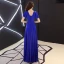 Affordable Royal Blue Evening Dresses  2019 A-Line / Princess V-Neck Short Sleeve Rhinestone Floor-Length / Long Ruffle Backless Formal Dresses