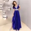 Affordable Royal Blue Evening Dresses  2019 A-Line / Princess V-Neck Short Sleeve Rhinestone Floor-Length / Long Ruffle Backless Formal Dresses