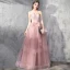 Schöne Pearl Rosa Abendkleider 2019 A Linie Spaghettiträger Ärmellos Perlenstickerei Schleife Lange Rüschen Rückenfreies Festliche Kleider