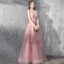 Schöne Pearl Rosa Abendkleider 2019 A Linie Spaghettiträger Ärmellos Perlenstickerei Schleife Lange Rüschen Rückenfreies Festliche Kleider