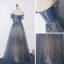 Best Ocean Blue Evening Dresses  2019 A-Line / Princess Off-The-Shoulder Beading Short Sleeve Sequins Floor-Length / Long Ruffle Backless Formal Dresses