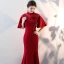 Chinese style Burgundy Evening Dresses  2017 Trumpet / Mermaid High Neck 1/2 Sleeves Appliques Flower Sequins Beading Court Train Formal Dresses