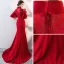 Chinese style Burgundy Evening Dresses  2017 Trumpet / Mermaid High Neck 1/2 Sleeves Appliques Flower Sequins Beading Court Train Formal Dresses